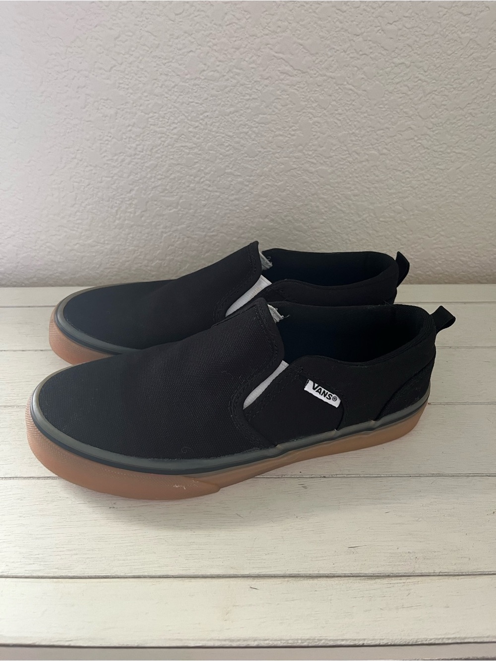 Vans Black Asher Slip On Shoes Sneakers Kids Youth Boys Girls